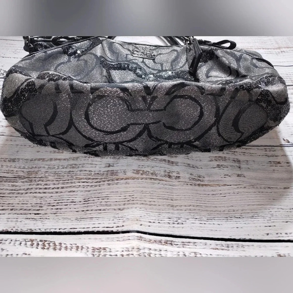 Coach Madison Sequin Logo Satchel Bag Silver Black 2000s Y2K Style 15940 Op Art - Picture 9 of 12